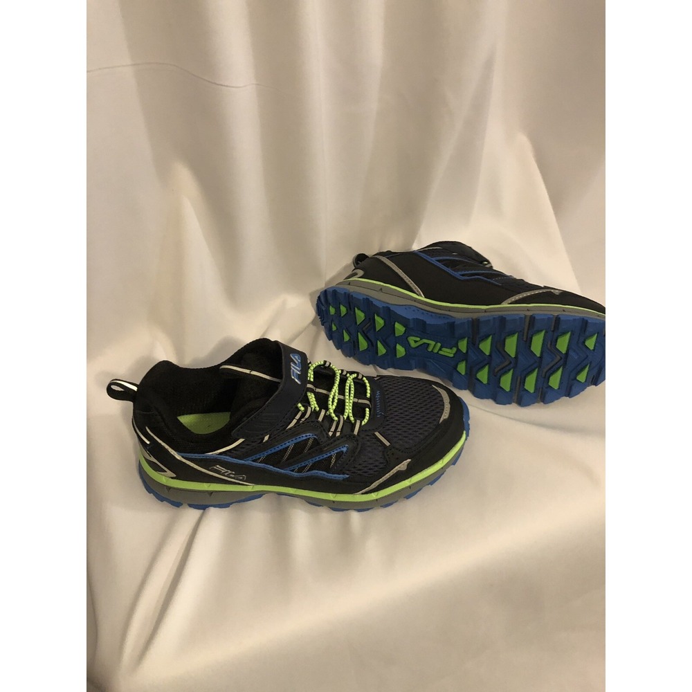 Fila Trail Running Shoes Boys Size 6 Navy Blue Black Lime Green Excellent Lugged